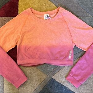 Gymshark XL Seamless Long Sleeve Crop Top Pink Ombre Athletic Workout Top